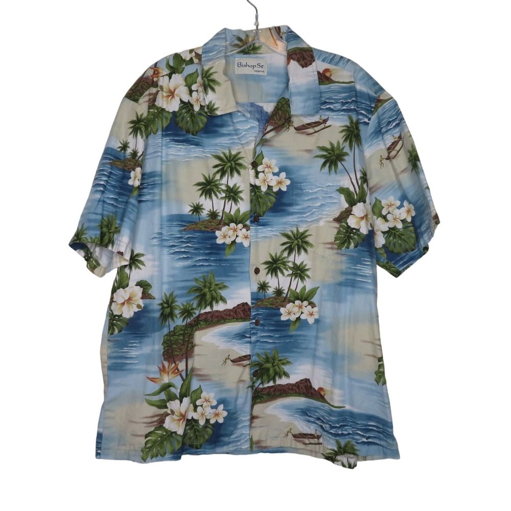 Vintage 60s Bishop St Hawaiian Aloha Shirt Men's Matching Pocket Coconut Button - Picture 2 of 10